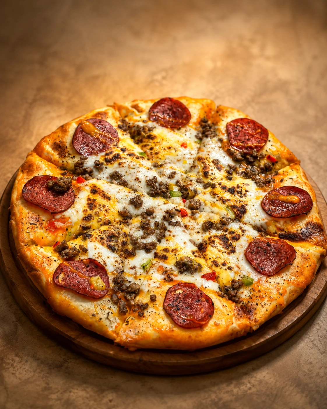 Pizza Meat Boss dengan beef sausage dan daging