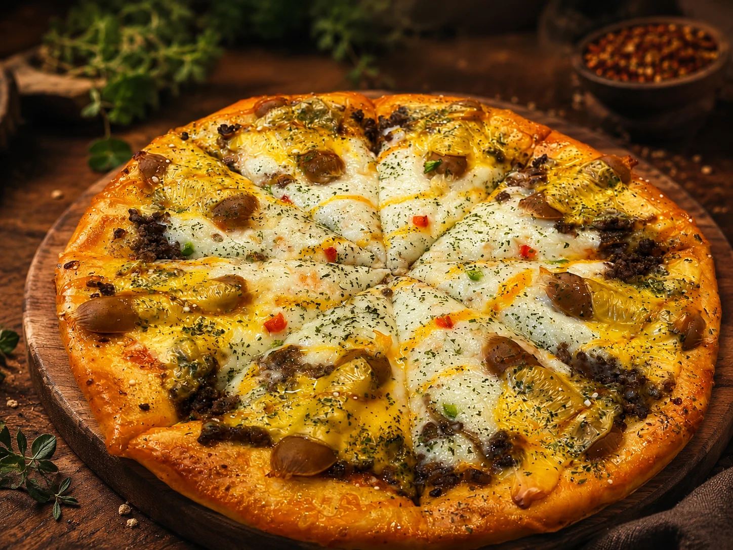 Pizza panggang dengan saus madu & keju